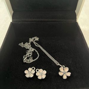 Pandora Retired Cherry Blossom Necklace and Earrings
